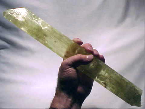 16 inch long yellow kunzite crystal!