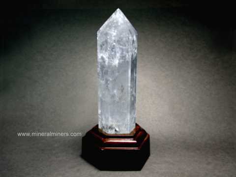 Polished Elestial Quartz Crystal with Wood Base