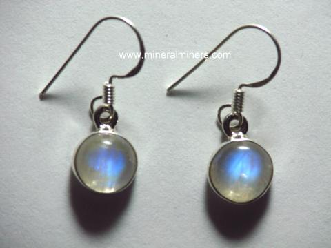 Natural 6x8mm Oval Blue Light Moonstone Genuine Gemstone Earrings --1 Pair 2pcs