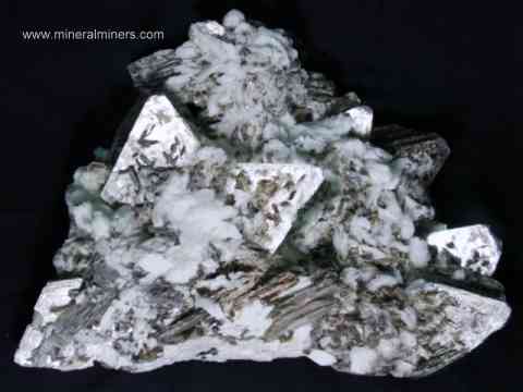link to page displaying Mineral Specimens of <em>ALL</em> Minerals (image shown is a large decorator mineral specimen of muscovite crystals on albite)
